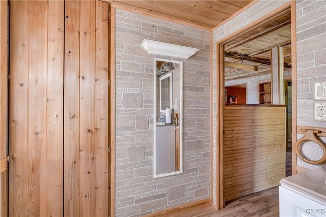 20304 Burton Rd, Hounsfield, NY 13685 - hallway with wood finished floors and wood ceiling