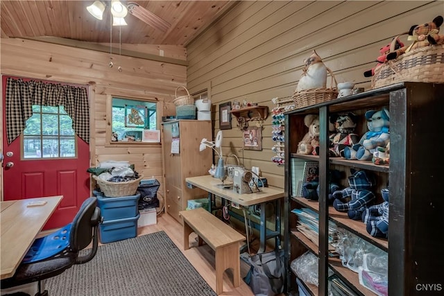 storage room with ceiling fan