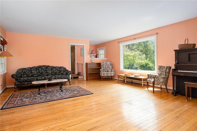 sitting room with wood-type flooring