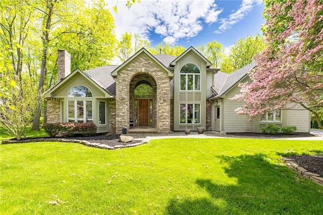 7 Mount View Cres, Penfield, NY 14580 - traditional-style home with brick siding, a front lawn, a chimney, and roof with shingles