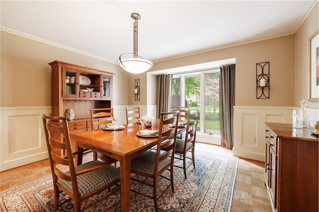 7 Mount View Cres, Penfield, NY 14580 - dining space with wainscoting, ornamental molding, and a decorative wall