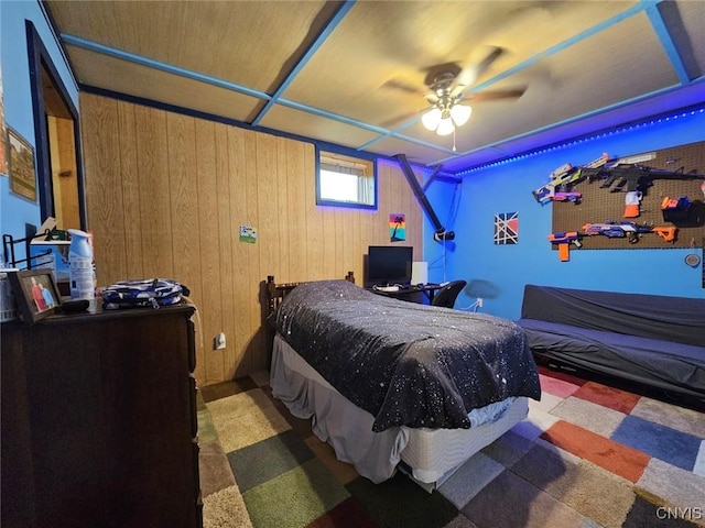 437 Nye Rd, Virgil, NY 13045 - bedroom with wooden walls and ceiling fan