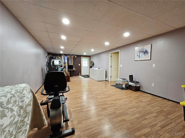 437 Nye Rd, Virgil, NY 13045 - exercise area with wood finished floors, a paneled ceiling, baseboards, and recessed lighting