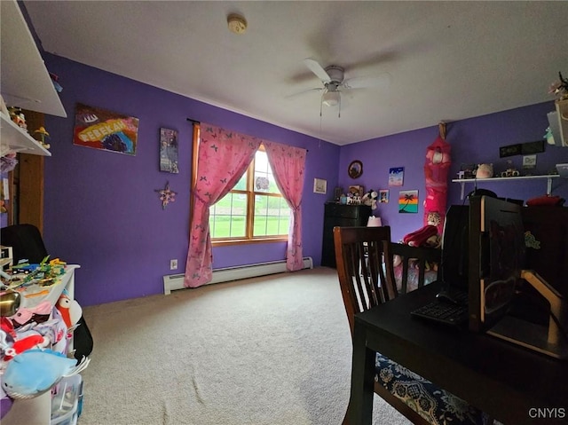 437 Nye Rd, Virgil, NY 13045 - bedroom with baseboard heating, carpet floors, and ceiling fan