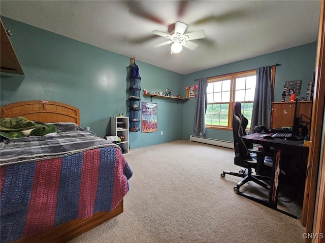 437 Nye Rd, Virgil, NY 13045 - carpeted bedroom with a baseboard heating unit, a desk, and a ceiling fan