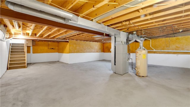85 Kalyna Dr, Irondequoit, NY 14617 - unfinished basement with gas water heater and stairs