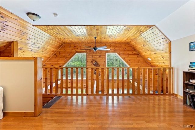301 Silverstone Rd, Russia, NY 13438 - bonus room featuring ceiling fan, wood ceiling, lofted ceiling, hardwood / wood-style flooring, and baseboards
