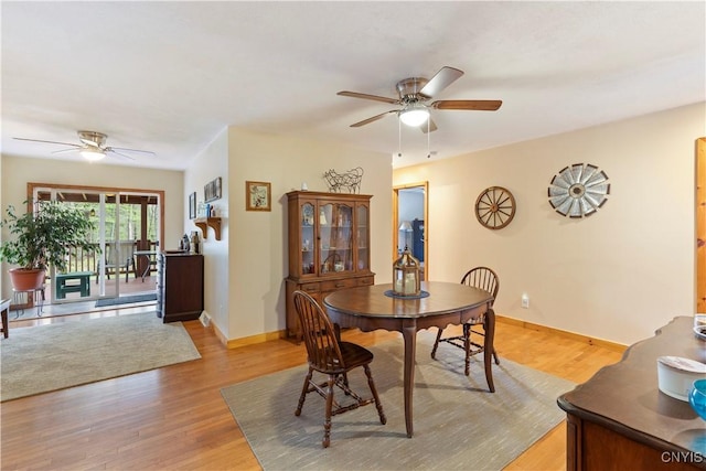 301 Silverstone Rd, Russia, NY 13438 - dining area featuring ceiling fan, light wood-style flooring, and baseboards