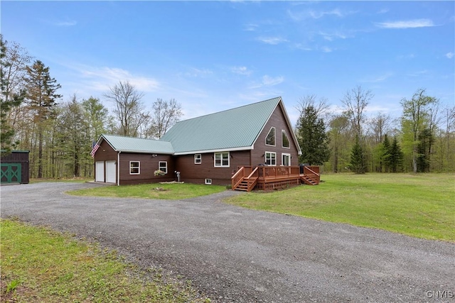 301 Silverstone Rd, Russia, NY 13438 - chalet / cabin featuring a front lawn, a deck, and metal roof