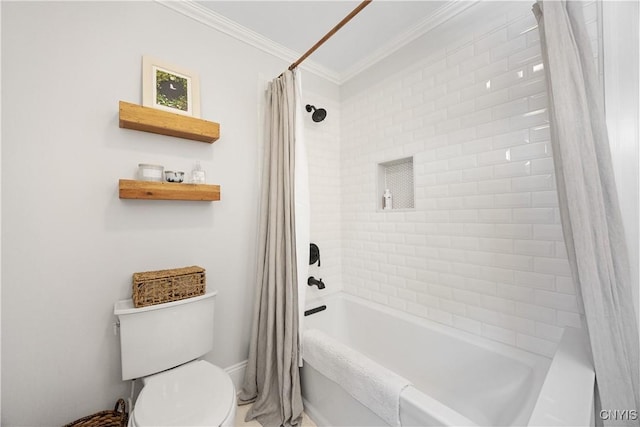 457 Broad St, Oneida-Inside, NY 13421 - bathroom featuring crown molding, shower / bath combo, toilet, and baseboards