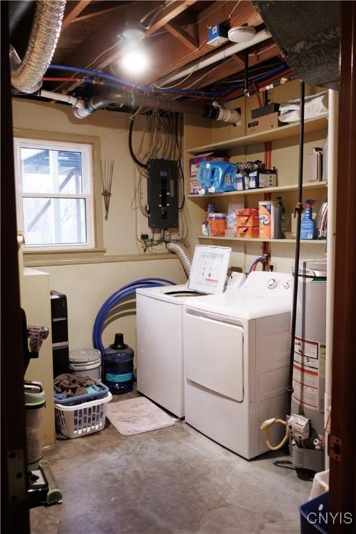 95 Briarcliff Dr, Veteran, NY 14845 - laundry room with water heater, electric panel, and washer and dryer