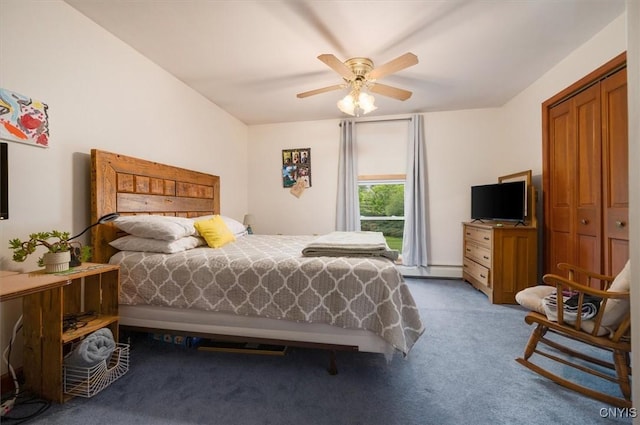 6924 Lebanon Rd, Lebanon, NY 13332 - carpeted bedroom featuring a ceiling fan and baseboard heating