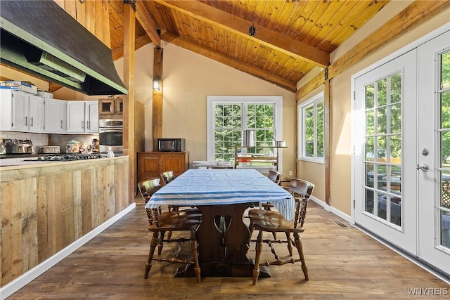 7508 Lakeside Rd, Ontario, NY 14519 - dining room with wood finished floors, baseboards, and wooden ceiling