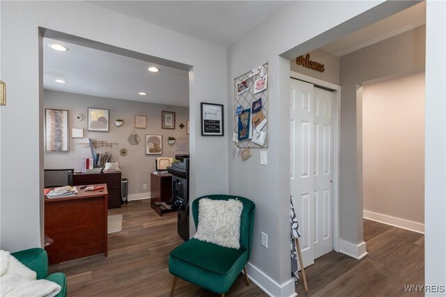 4830 Transit Rd, Cheektowaga, NY 14043 - sitting room with an office area, wood finished floors, recessed lighting, and baseboards