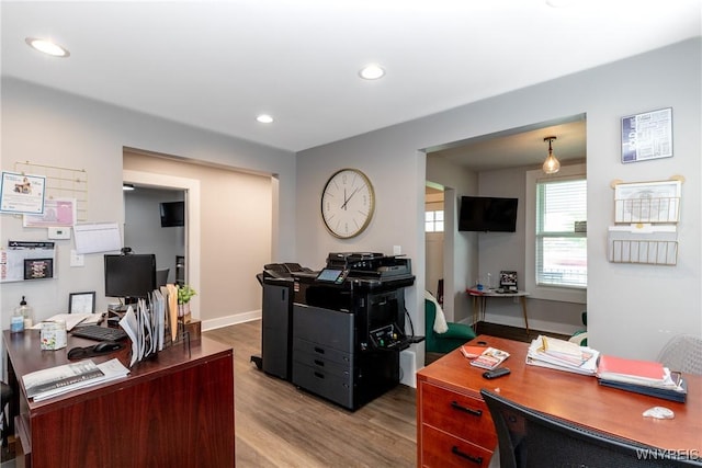 4830 Transit Rd, Cheektowaga, NY 14043 - home office with wood finished floors, recessed lighting, and baseboards