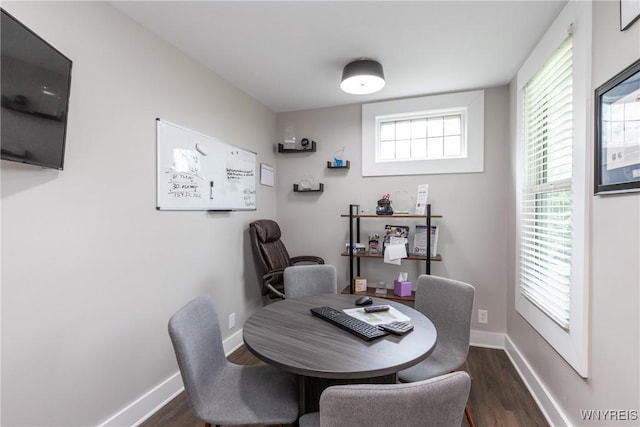 4830 Transit Rd, Cheektowaga, NY 14043 - dining room featuring dark wood finished floors, baseboards, and an office area
