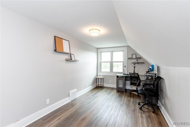 4830 Transit Rd, Cheektowaga, NY 14043 - office space with wood finished floors, baseboards, and vaulted ceiling