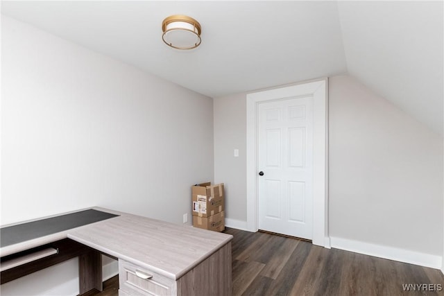 4830 Transit Rd, Cheektowaga, NY 14043 - unfurnished office featuring dark wood finished floors, lofted ceiling, and baseboards