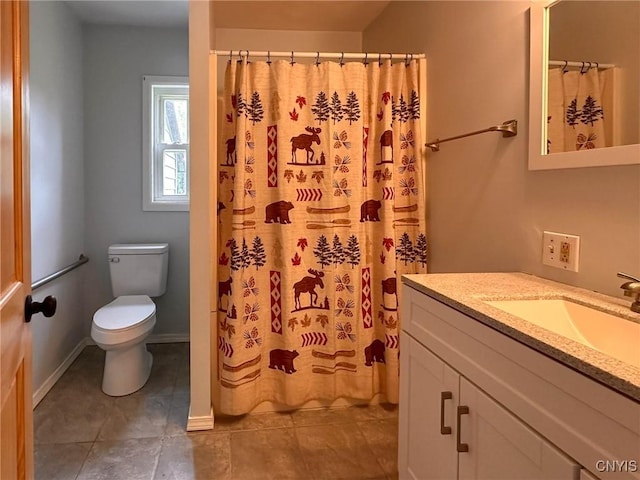 3742 State Route 8, Ohio, NY 13324 - full bath featuring toilet, tile patterned floors, baseboards, vanity, and curtained shower