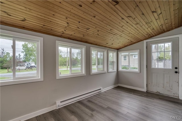 124 Haven St, Watertown-City, NY 13601 - unfurnished sunroom with a baseboard radiator, vaulted ceiling, and healthy amount of natural light