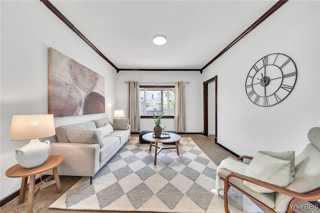 397 14th St, Buffalo, NY 14213 - living area with crown molding, light carpet, and baseboards