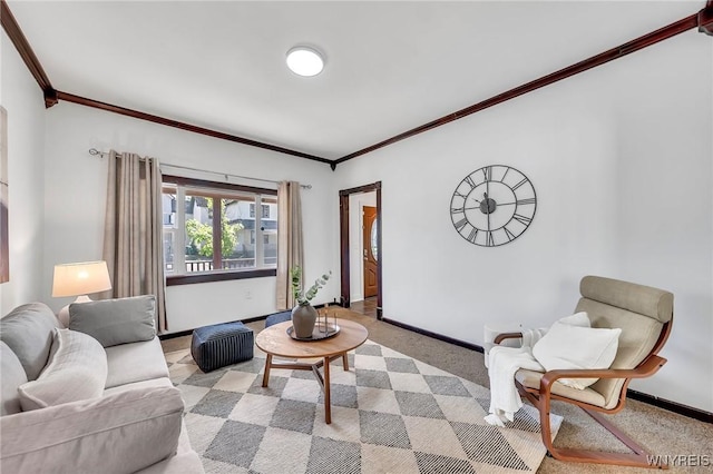 397 14th St, Buffalo, NY 14213 - living room with crown molding, baseboards, and light colored carpet