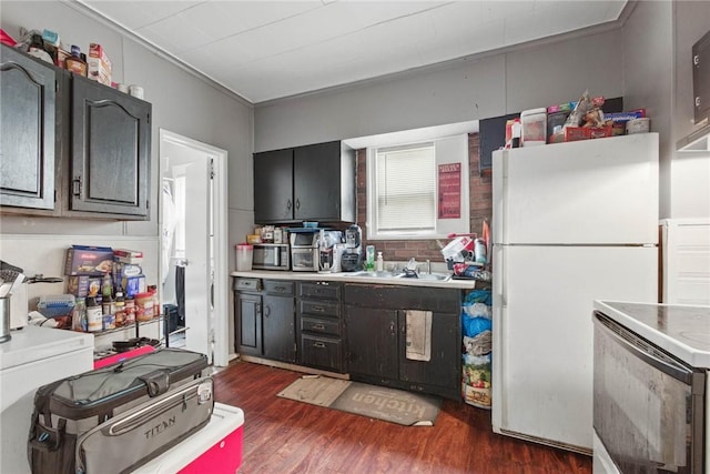 118 Electric Ave, Rochester, NY 14613 - kitchen featuring white appliances, a sink, dark wood-style floors, and light countertops
