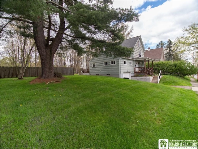 78 Benson St, Jamestown, NY 14701 - view of yard with a garage and stairs