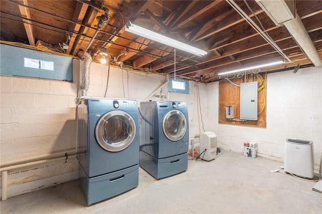 laundry room with electric panel and independent washer and dryer