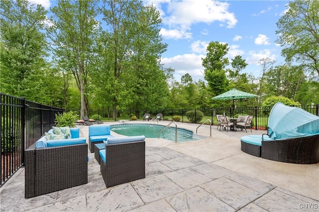 1210 Lake Rd, Oneida-Outside, NY 13421 - view of pool featuring a patio area, a fenced backyard, and view of wooded area