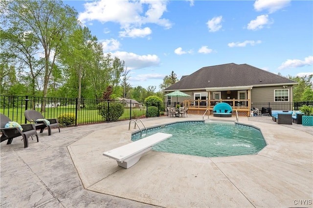 1210 Lake Rd, Oneida-Outside, NY 13421 - view of pool with a wooden deck, a diving board, and a patio