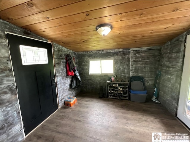 319 Ericsson Rd, Poland, NY 14747 - mudroom with vaulted ceiling, wooden ceiling, and hardwood / wood-style floors