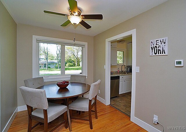 458 Kenwood Dr, Lewiston, NY 14092 - dining room with light wood-style floors, plenty of natural light, and ceiling fan