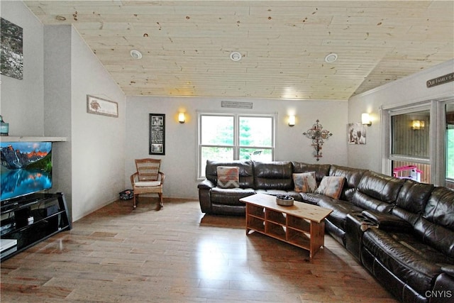 7030 Peckham Rd, Watson, NY 13367 - living room with wood finished floors, plenty of natural light, lofted ceiling, and wood ceiling