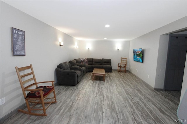 7030 Peckham Rd, Watson, NY 13367 - living room featuring wood finished floors, baseboards, and recessed lighting