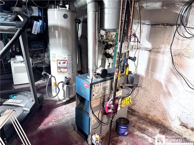 108 S Main St, Evans, NY 14006 - utility room featuring gas water heater and a heating unit