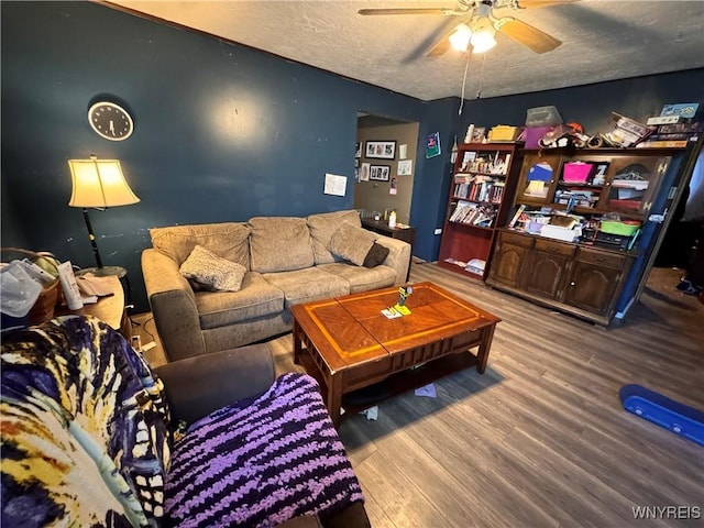 2746 Johnson Creek Rd, Hartland, NY 14105 - living area with wood finished floors, ceiling fan, and a textured ceiling