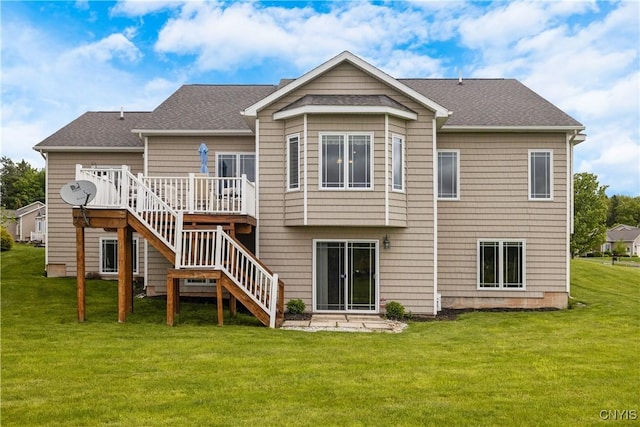 146 Edwards Falls Ln, Manlius, NY 13104 - back of house featuring stairway, a deck, a lawn, and a shingled roof
