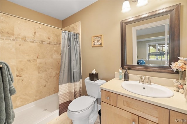 146 Edwards Falls Ln, Manlius, NY 13104 - bathroom featuring tiled shower, vanity, toilet, and tile patterned floors
