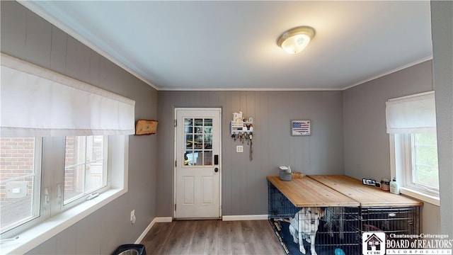 3108 N Main Street Ext, Ellicott, NY 14701 - foyer with crown molding, wood finished floors, and baseboards