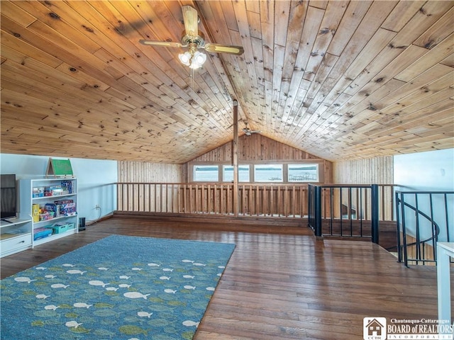 3973 Rte 430, Ellery, NY 14712 - additional living space with lofted ceiling, wood-type flooring, ceiling fan, and wooden ceiling