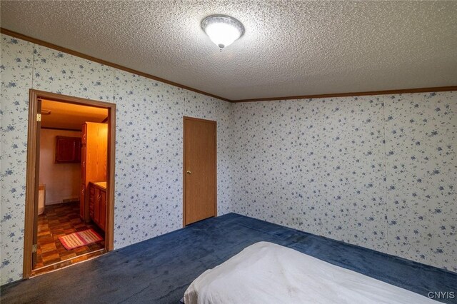 1572 County Route 6, Volney, NY 13069 - bedroom with ornamental molding, a textured ceiling, and wallpapered walls