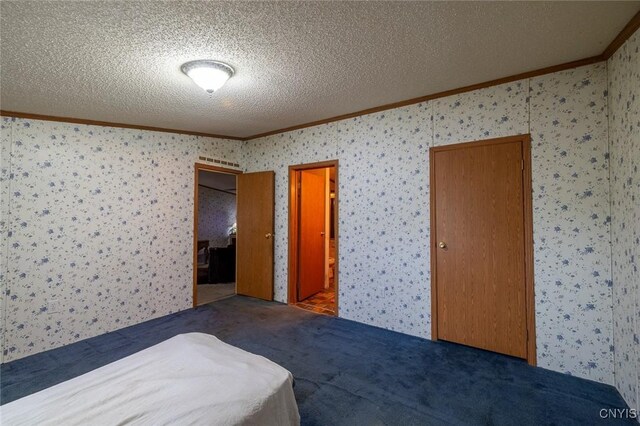 1572 County Route 6, Volney, NY 13069 - bedroom featuring crown molding, carpet, a textured ceiling, and wallpapered walls