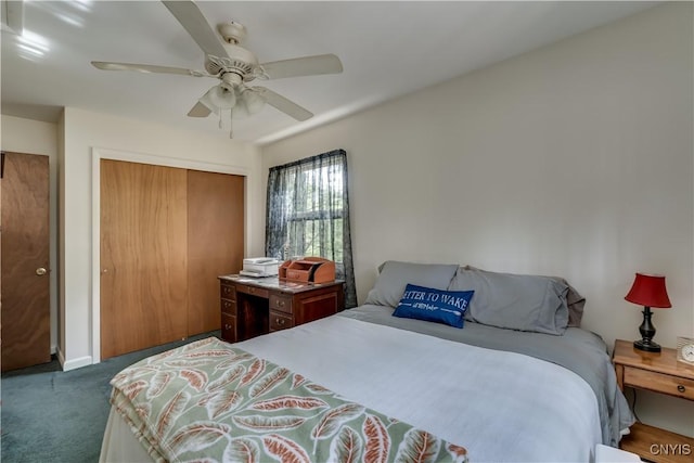 7678 N Shore Rd, Watson, NY 13343 - carpeted bedroom featuring a closet, a ceiling fan, and baseboards