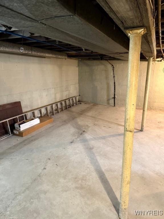 view of unfinished basement