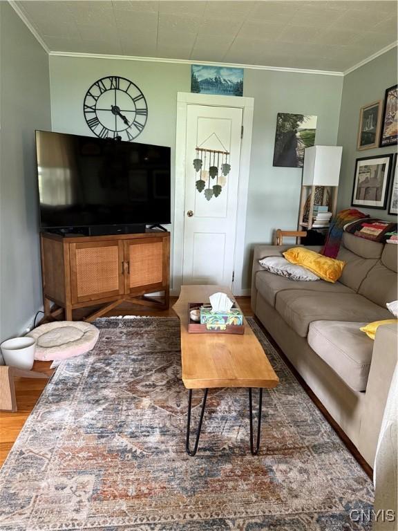 41 Young Ave, New Hartford, NY 13417 - living area featuring crown molding and wood finished floors
