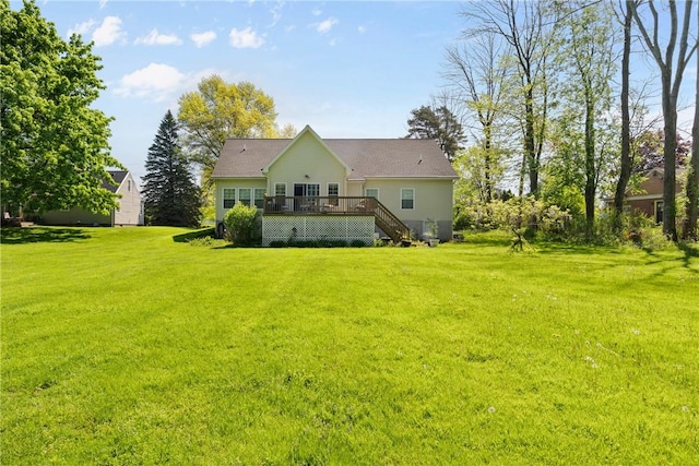 1619 Five Mile Ln Rd, Penfield, NY 14526 - back of house featuring a deck, stairs, and a yard