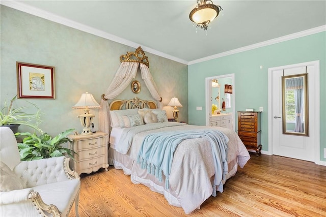 1619 Five Mile Ln Rd, Penfield, NY 14526 - bedroom featuring light wood-type flooring, ornamental molding, baseboards, and ensuite bath