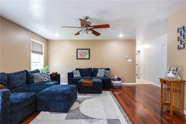 2208 Davis Rd, Corning, NY 14830 - living room featuring wood finished floors, ceiling fan, baseboards, and recessed lighting
