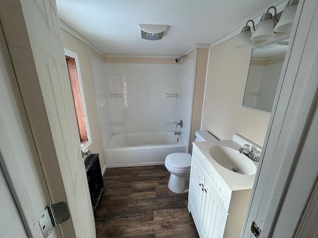 232 Birchwood Ave, Horseheads, NY 14903 - full bath featuring wood finished floors, toilet, vanity, and shower / tub combination